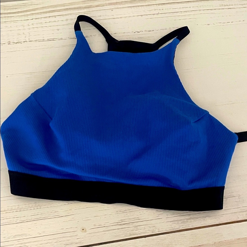 HURLEY Women's Blue and Black Sports bathing suit top